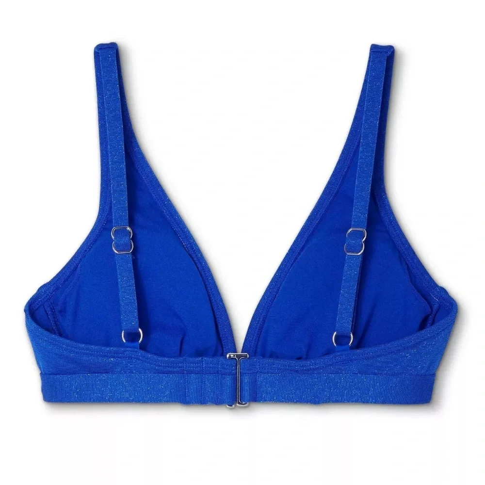 Xhilaration Juniors' Metallic Bralette Bikini Top And Bottom Set Blue Size Small